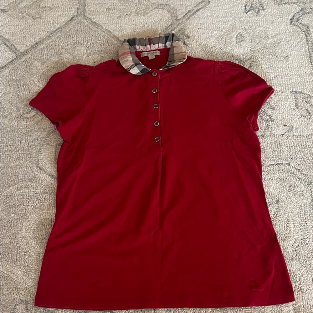 Burberry Red Shirt with Plaid Collar